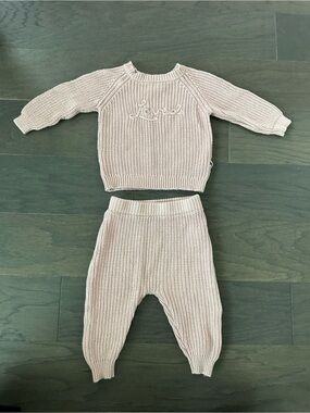 Rabbit + bear baby Knit Matching Set - Light Pink Sweater & Pants size 6-9 m